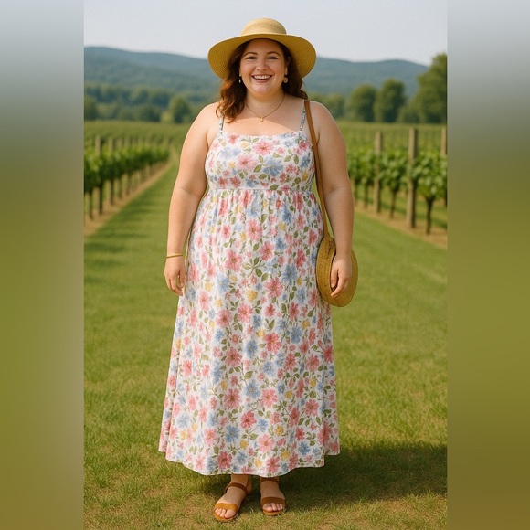 Lane Bryant Floral Boho Romantic Bow Tie Strap Maxi Dress Size 16 - Picture 1 of 16